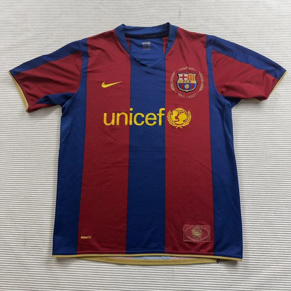 FC Barcelona Jersey 2007 Mens Medium Blue Red Soccer Nike UNICEF Camp Messi 19